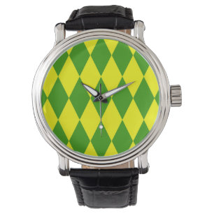 Montre Motif à carreaux Harlequin jaune vert