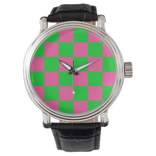 Montre Motif À damiers chèque rose vert