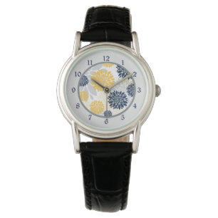 Montre Motif à fleurs bleu marine