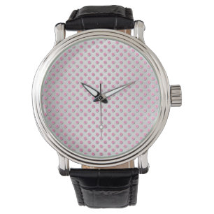 Montre Motif à pois blancs sur fond rose et argenté