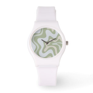 Montre Motif Abstrait de la spirale rétro à Sage Green