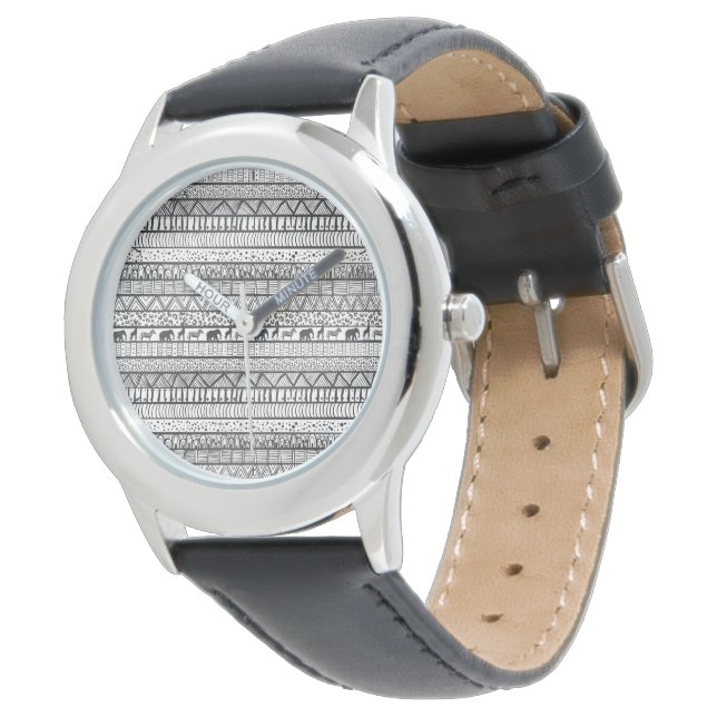 Montre Motif africain tribal noir blanc (Incliné)