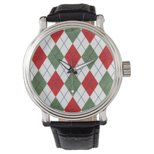 Montre Motif Argyle Vert et Rouge