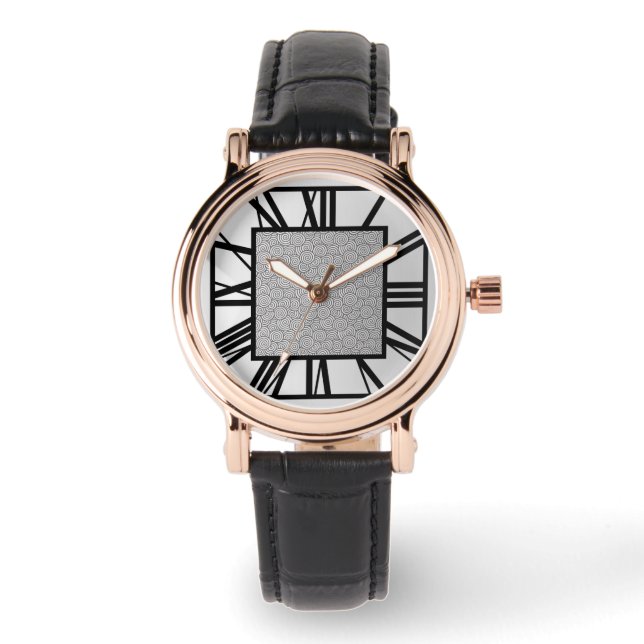 Montre Motif Art Déco, argent brossé et noir (Recto)