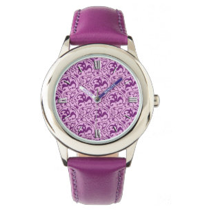 Montre Motif Art Nouveau, prune sur orchidée