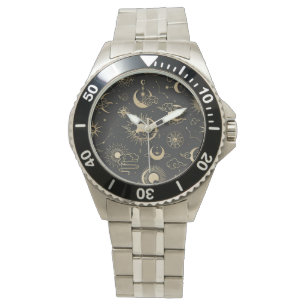 Montre motif asiatique sans soudure avec nuages lune étoi