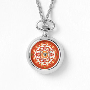 Montre Motif Batik Mandala en rouge rouille