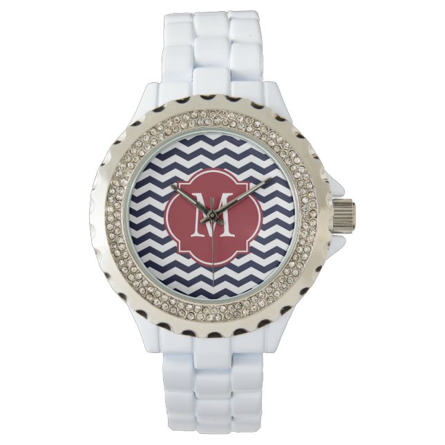Montre Motif bleu et blanc Chevron Navy (devant)