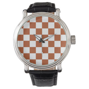 Montre Motif Brown blanc À damiers chèque