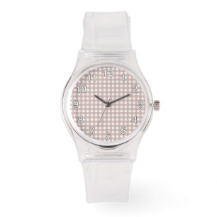Montre Motif carreaux gingham rose poudré et blanc