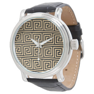 Montre Motif Carrés Clé Méandre Grec Marron