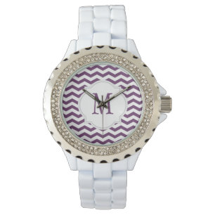 Montre Motif Chevron violet et blanc