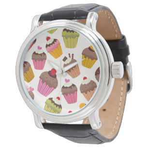 Montre Motif Cupcake, Motif Muffin, Chocolat, Cœurs