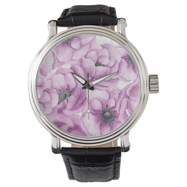 Montre Motif d'aquarelle des fleurs d'anémone (devant)