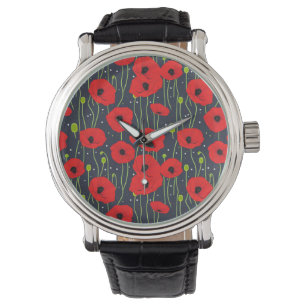 Montre Motif d'art vibrant de coquelicots rouges modernes