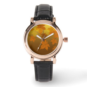 Montre Motif d'automne avec feuilles d'érable en chute et