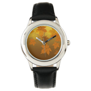Montre Motif d'automne avec feuilles d'érable en chute et