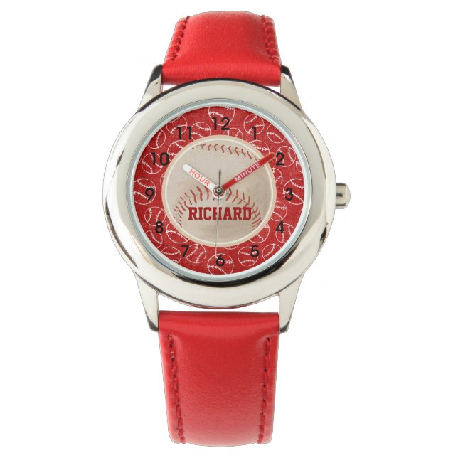 Montre Motif de baseball rouge personnalisé avec baseball (devant)