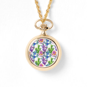 Montre Motif de cactus de fleur sauvage d'aquarelle