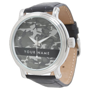 Montre Motif de camouflage gris, Votre nom, Personnaliser