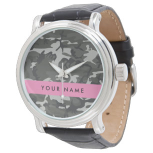 Montre Motif de camouflage gris, Votre nom, Personnaliser