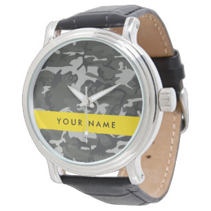 Montre Motif de camouflage gris, Votre nom, Personnaliser