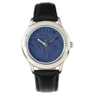 Montre Motif de carte mère Geek bleu