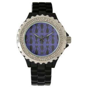 Montre Motif de chats de goth violet et noir