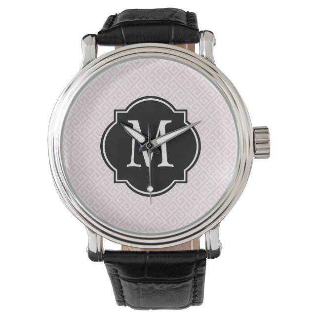 Montre Motif de clé grecque rose et blanc (devant)