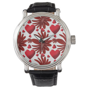 Montre Motif de cœur floral rouge esthétique fleur romant