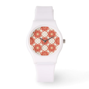 Montre Motif de dentelle Florale Rouge Et Or