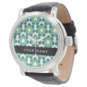 Montre Motif de feuille, feuilles vertes, votre nom