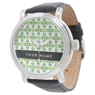 Montre Motif de feuille, Feuilles vertes, Votre nom