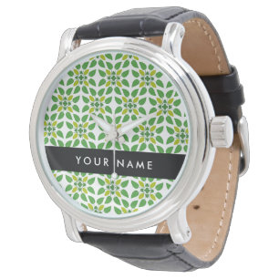 Montre Motif de feuille, Feuilles vertes, Votre nom