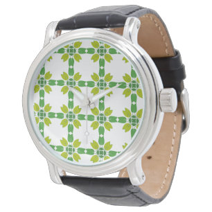 Montre Motif de feuille, motif de feuilles, feuilles vert