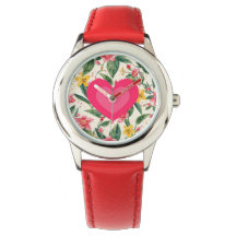 Motif de fleurs et de cœur d'amour rose