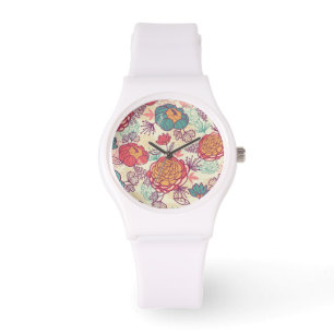 Montre Motif de fleurs et de feuille de pivoine