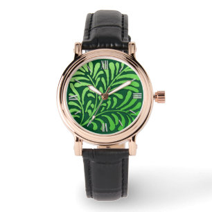 Montre Motif de fougères Art déco - tons verts