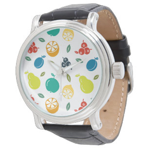 Montre Motif de fruits, prune, orange, citron, poire, pom
