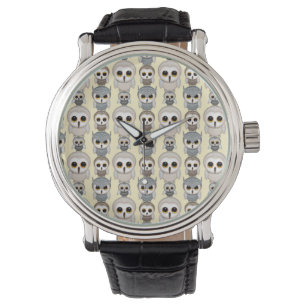 Montre Motif de hiboux adorables sur fond jaune clair