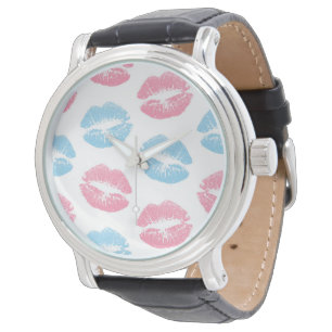 Montre Motif de lèvres bleues et roses, Lipstick, Baiser