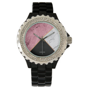 Montre Motif de marbre noir et blanc d'or rose