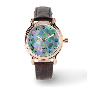 Montre Motif de mosaïque en verre coloré pastel