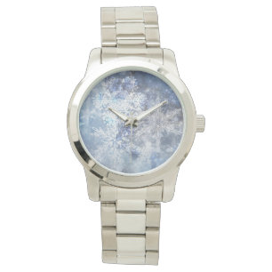 Montre Motif de Noël bleu texturé de glace et de neige