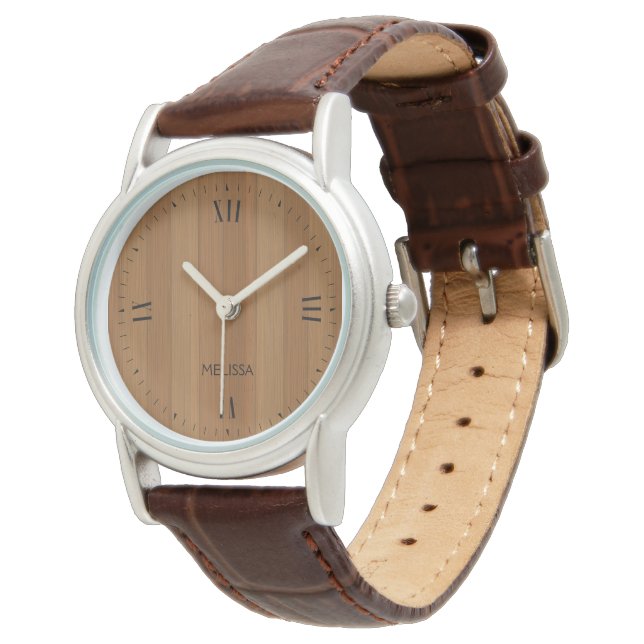 Montre Motif de planches en faux bois brun clair (Incliné)