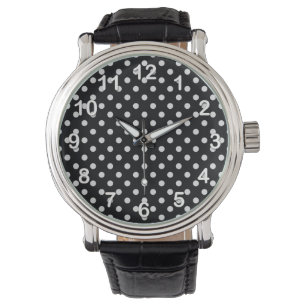 Montre Motif de points Polka noir et blanc