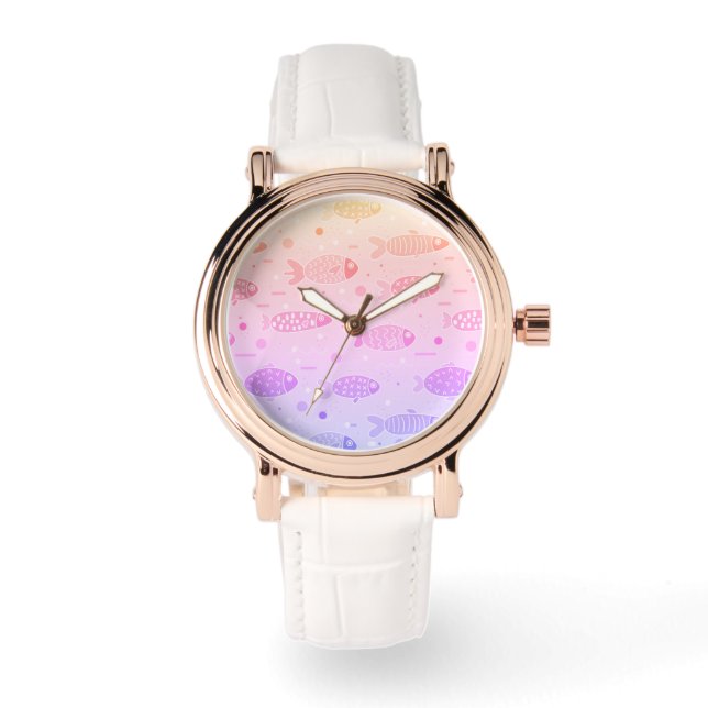 Montre Motif de poisson couché de soleil rayonnant modern (Recto)