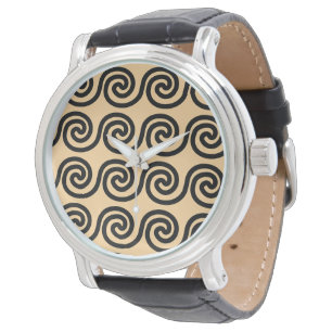 Montre Motif de vagues de clé Méandre grec marron