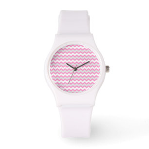 Montre Motif de zigzag blanc de Chevron et gris rose