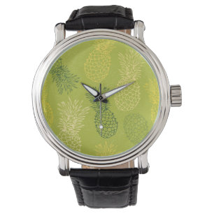 Montre Motif d'ensemble d'ananas sur le vert